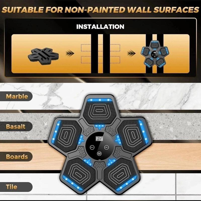 Smart Bluetooth Music Boxing Pad 13.9 inch Wall-Mounted Punch Training Machine with 9 Modes LED Lights Impact-Resistant Adult Fitness Equipment