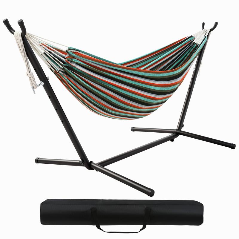 Outdoor Double Hammock with stand ,Include Space-Saving Steel Frame, 600- pound Load Capacity, Patio Swing with stand , Carry Bag , Suitable For Seaside, Courtyard, Garden, Terrace , Indoor