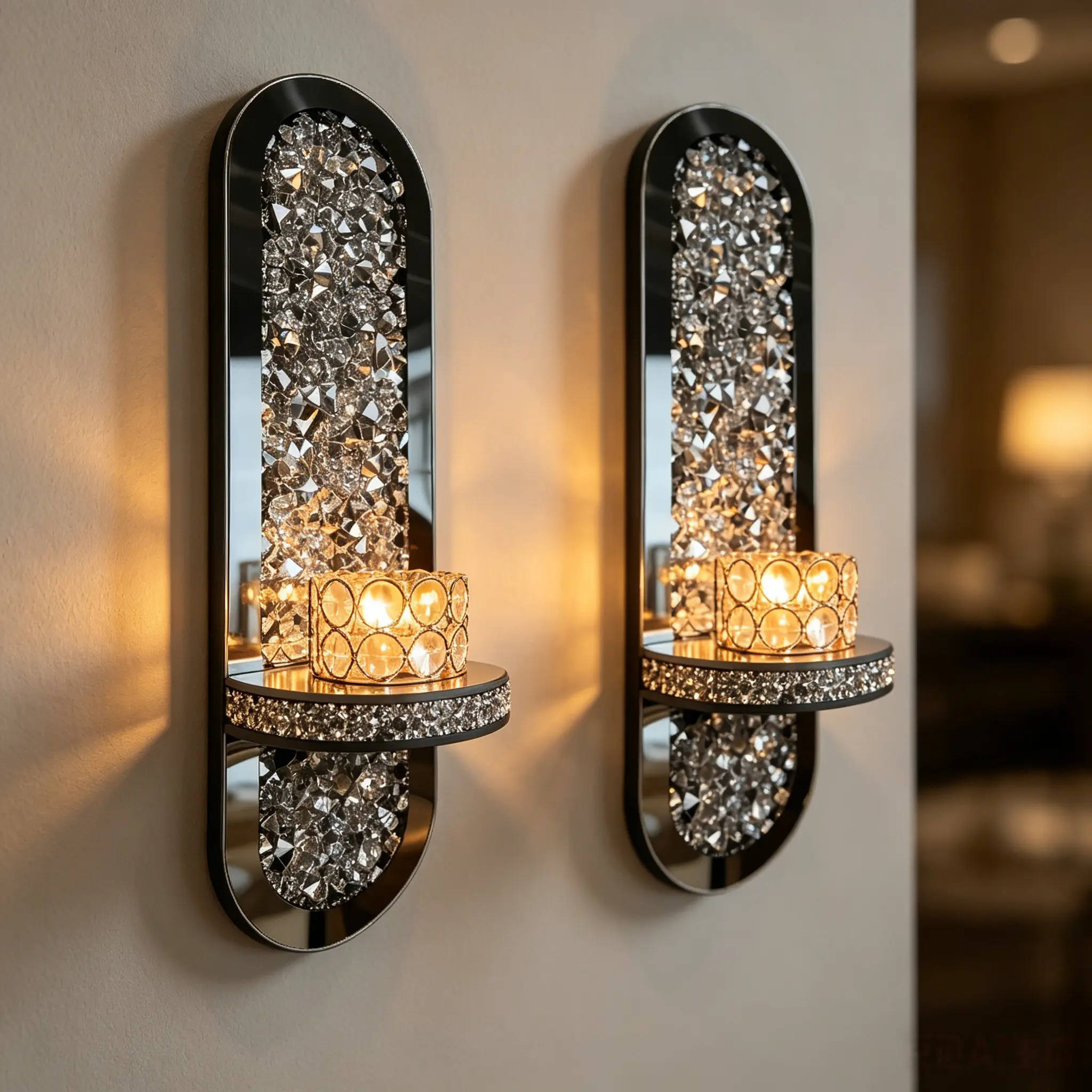 2-Pack Gold Wall-Mount Glass Candle Sconces Set, Modern Luxury Decorative Holders for Flameless Candles, Christmas, Bedroom, Decor for Living Room, Candle Holder Decor, Interior Decoration Accessories