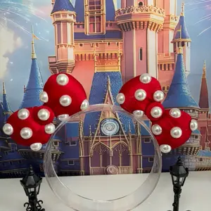 Beautiful Half Pearl 2pc Clips Red Bows