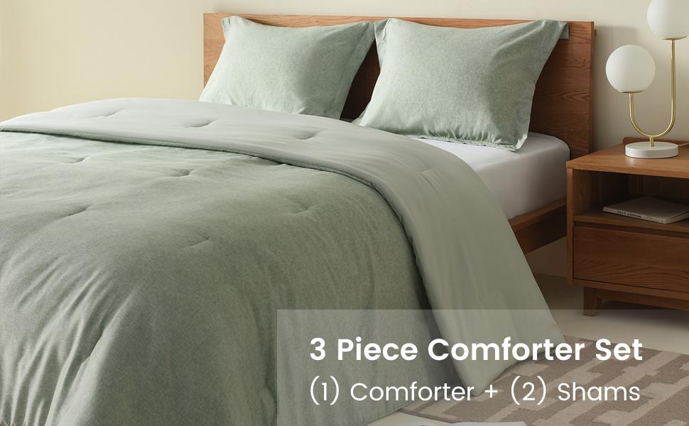 REGENCY HEIGHTS Chambray Comforter Set, Farmhouse Bedding Comforter For All Seasons Boho Bedding Set, Lightweight Solid Bed Comforter Sets, Twin/Twin XL, Full/Queen, King/Cal King, Rena