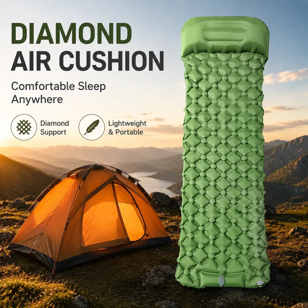 WKEFF Self-Inflating Camping Sleeping Pad - Durable, Breathable, Cooling, Moisture-Proof, Fade-Resistant Inflatable Pad with Built-In Foot Pump, Ultra-Light Portable Outdoor Equipment for Backpacking