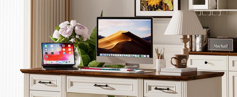 Spurgehom 58 Inch Executive Desk, Farmhouse Style Computer Desk with Drawers & Storage Cabinet, Wooden Home Office Desk Workstation, Study Writing Table for Home Office