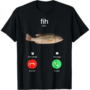 [100% Cotton] Fih Calling Remind me Message Decline Accept Phone Call Fish T-Shirt