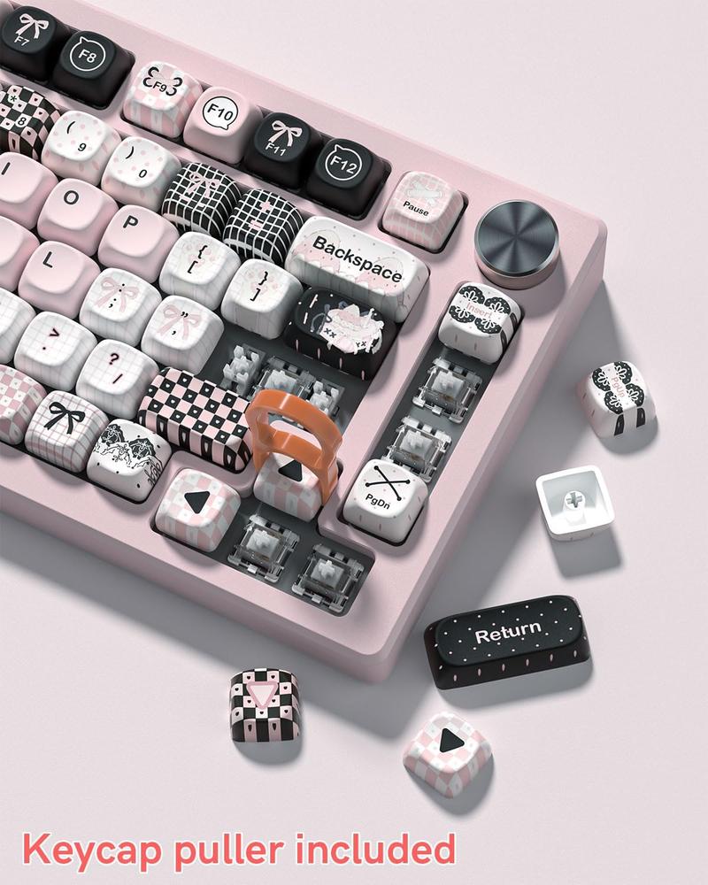 Womier MOA Profile PBT Keycaps,132 Keys Cute Style Keycap Set with Cute Icons, Dye-Sublimation, Black Pink Theme for Most 60% 65% 75% 80% 100% US Layout Cherry MX Switches Mechanical Keyboard