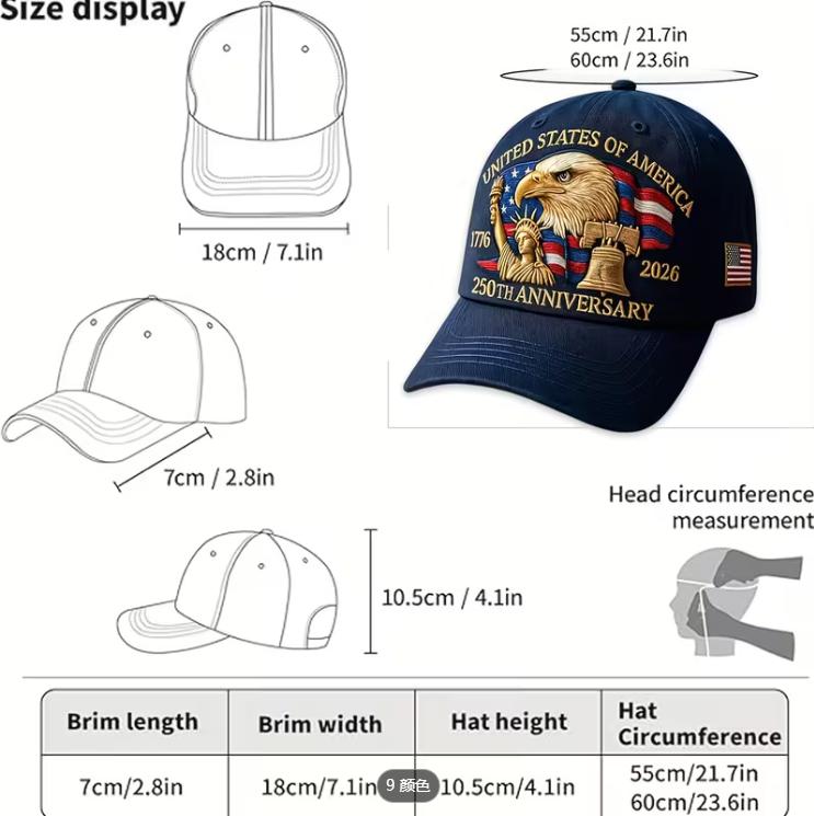 Commemorative Baseball Cap - Men's 250th Anniversary United States of America (1776-2026) - All-Season Comfort for 4th of July, Hand Washable or Dry Clean - Ideal Gift for History Buffs & American Pride