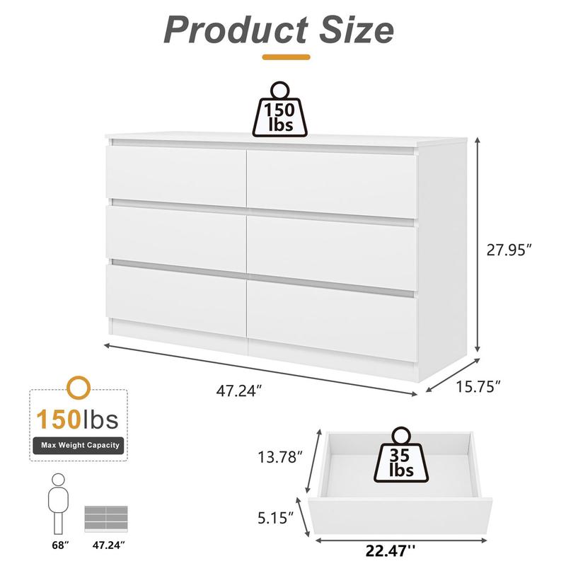Spaco Modern 6 Drawers Wood Dresser for Bedroom Organization,Double Dresser Wide Large Storage Chest of Drawers & TV Stand for for Closet, Living Room, Hallway,Small Place Organizer Spaco Modern 6 Drawers Wood Dresser for Bedroom Organization,Double Dresser Wide Large Storage Chest of Drawers & TV Stand for for Closet, Living Room, Hallway,Small Place Organizer