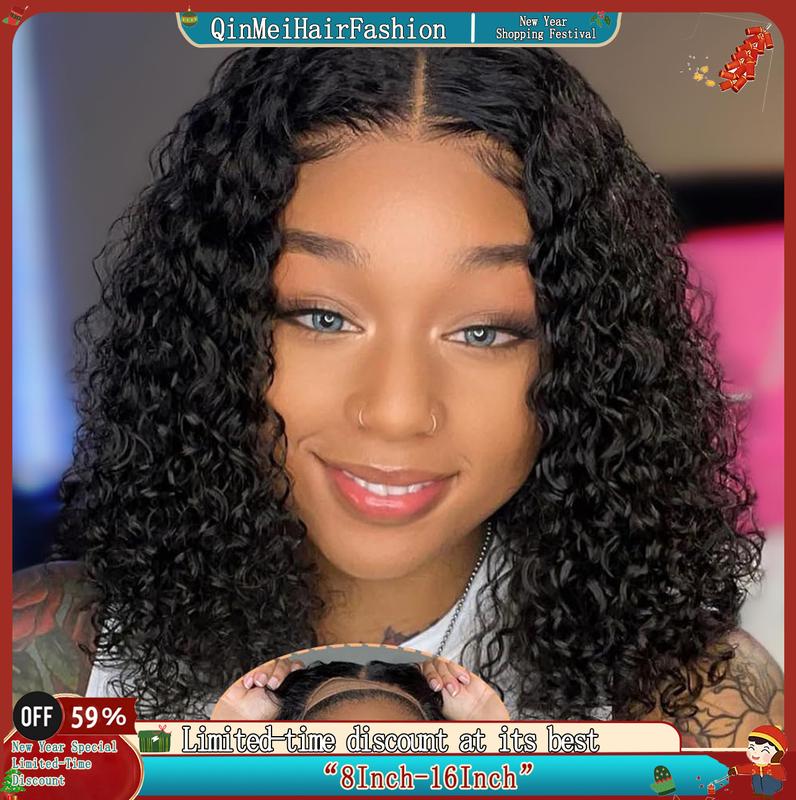 Deep Wave BOB Wig Human Hair 4x4 HD Curly BOB Lace Front Wigs Human Hair Pre Plucked Wear And Go Glueless Short Curly Frontal BOB Wigs For Black Women Wet And Wavy