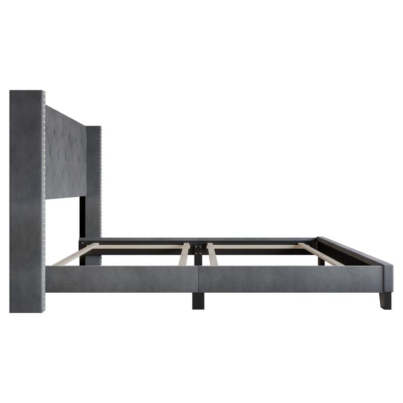 Favorer Monroe Tufted Upholstered Wingback Panel Bed Frame with Diamond Tufting and Nailhead Trim for Adult Bedroom, Box Spring Required