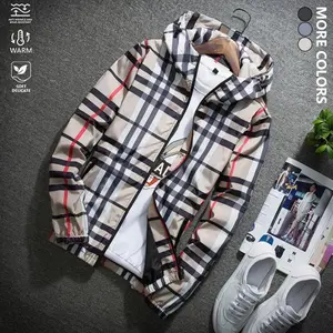 Men's Plaid Lightweight Trench Coat for Spring and Autumn - Comfortable Casual Versatile Jacket with Hood, Perfect for Outdoor Activities, Mountaineering, Sports, and Daily Commutes, Windproof and Warm Full Zip, Ribbed Cuffs and H