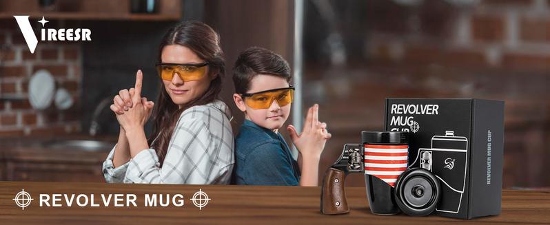 Pukomc Black Cool Revolver Ceramic Mug with Wooden Handle - Perfect Birthday or Retirement Surprise 16 oz (Flag)Drinkware, Coffee&Tea&Water Cup Washable Tumbler Reuse Reusable