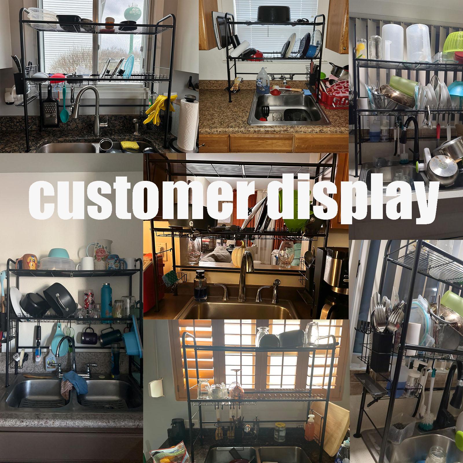 【Holiday Deals】San Dream Over Sink Rack Kitchen Over The Sink Dish Drying Rack Organizer Large Space Saving Dish Drainer Countertop Dishes Rack On Counter Caddy Utensil Metal Organizer 1&2 Tiers