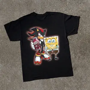 Shadow The Hedgehog Holding Pepper Funny Crossover T-Shirt, Sonic Adventure Shirt, Parody Cartoon Graphic Tee, Y2k Shirt, 2000s Shirt, Unisex Vintage Graphic Tees Gothic Grunge Y2k Emo Scene Amity Affliction Style Clothes Men Women Streetwear