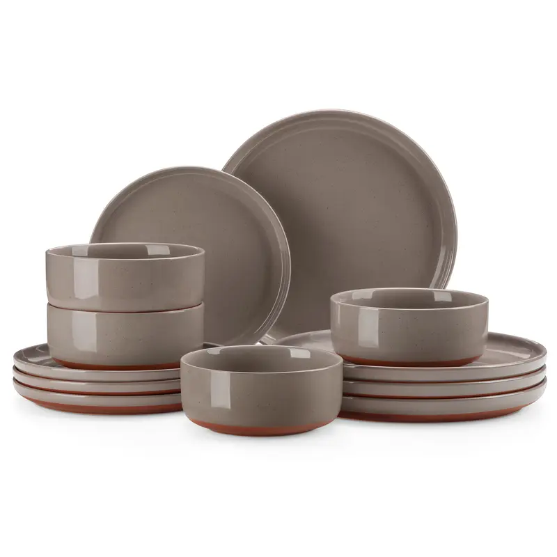 MALACASA TARA Series Stylish Traditional Tableware Sets - 12/16/18/24-Piece Ceramic Plates & Bowls for 4/6/8, 2552°F Fired Sesame Speckle Look Stoneware Household Items, 48oz Capacity, Microwave & Dishwasher Safe