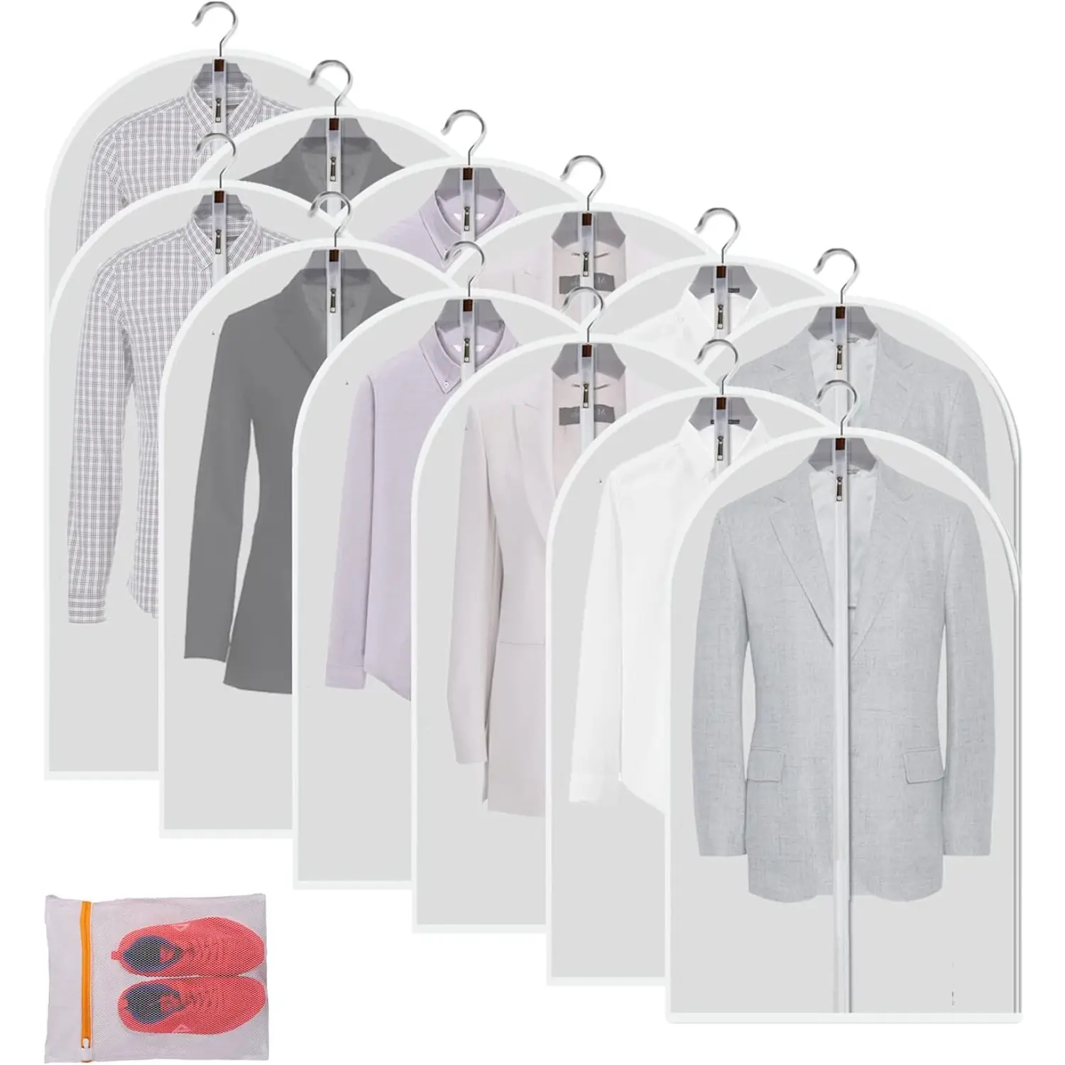 Set of 12 Clear Garment Bags,Protecting Dusts Clothes Covers for Storage,Plastic Garment Bags,Hanging Clothes Dress Bag for Gowns Long with Zipper for Closet,Christmas Party Gifts,Hand Tools Kits