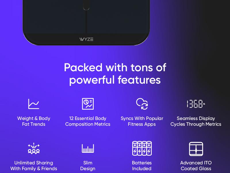 Wyze Scale X — Bluetooth Smart Weight Scale w/ ITO Glass for Body Composition Measurements (Weight Loss, BMI, Fat, Water, Muscle Mass etc.) Wyze Scale X — Bluetooth Smart Weight Scale w/ ITO Glass for Body Composition Measurements (Weight Loss, BMI, Fat, Water, Muscle Mass etc.)
