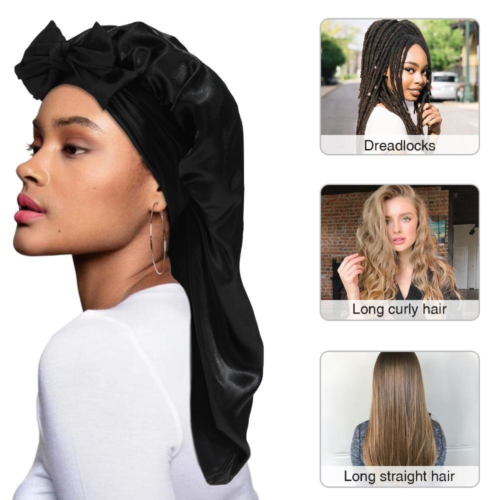 AWAYTR Solid Color Long Nightcap for Women Satin Double Layered Sleeping Hat Tie Band Elastic Hair Care Bonnet TikTokShopBlackFriday AWAYTR Solid Color Long Nightcap for Women Satin Double Layered Sleeping Hat Tie Band Elastic Hair Care Bonnet TikTokShopBlackFriday