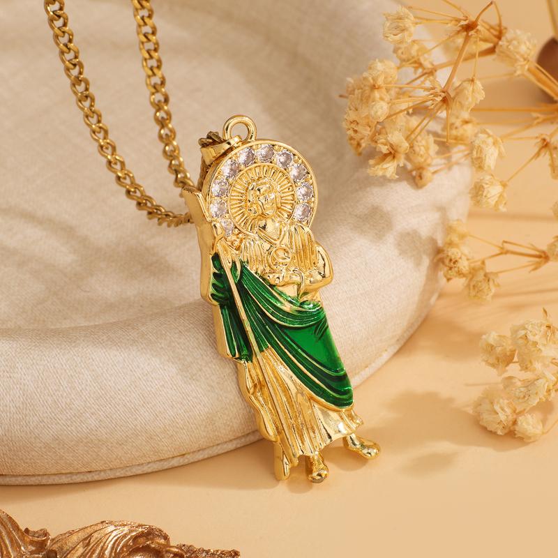 San Judas Tadeo Chain Jesus Necklace Builder Necklace Joye Riade San Juda Saint Jude Rhinestone Cross San Juda