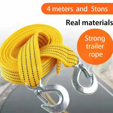 Car Tow Strap - 4m Length, 5-Ton Double-Layer Thick Off-Road Towing Recovery Strap, SUV Compatible, Eagle Hook Ready, Car Accessories with Portable Bag, Winch Cable Alternative