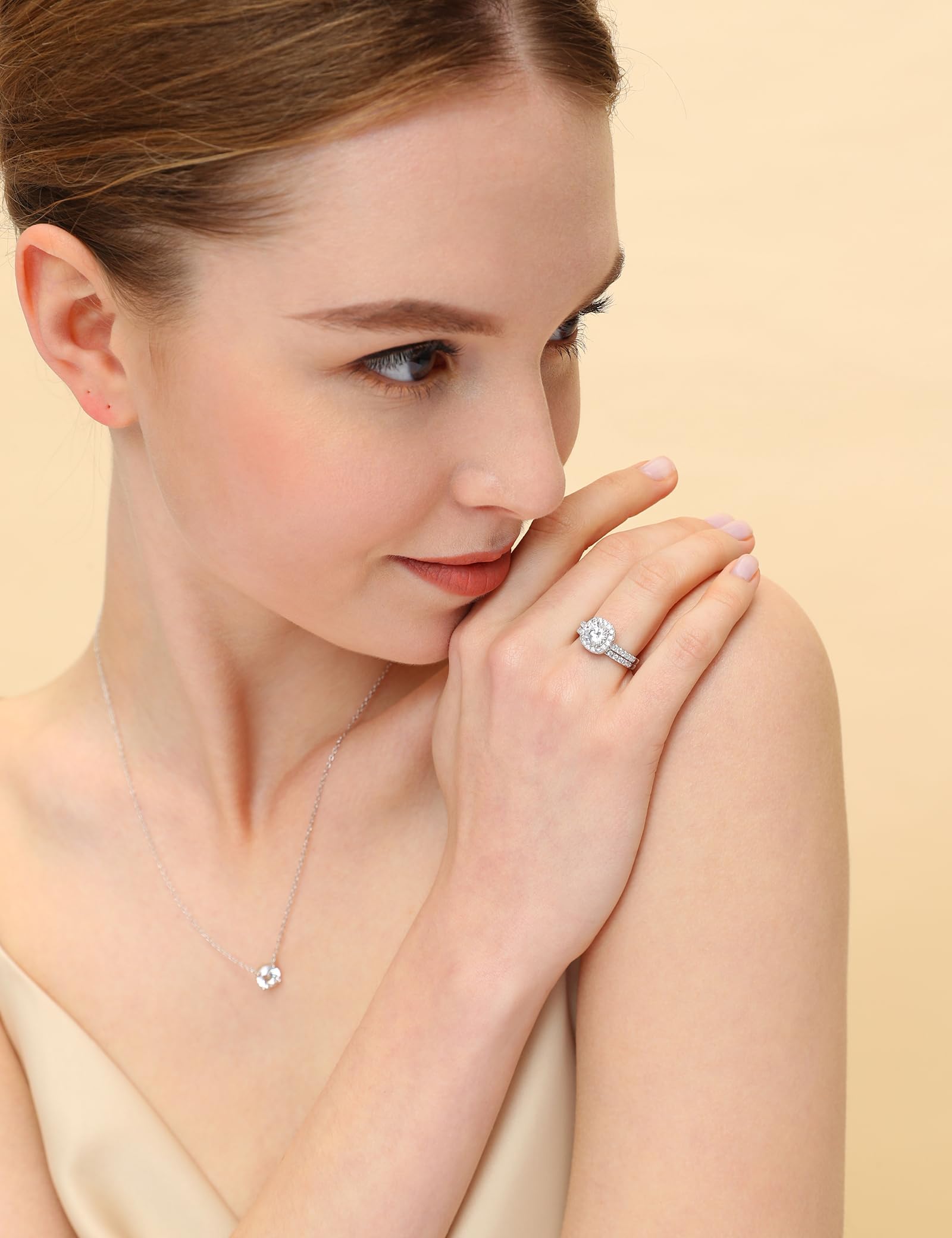 EAMTI 1.25CT 925 Sterling Silver Bridal Rings Sets Cubic Zirconia Halo CZ Engagement Wedding Bands for Women Promise Rings for Her