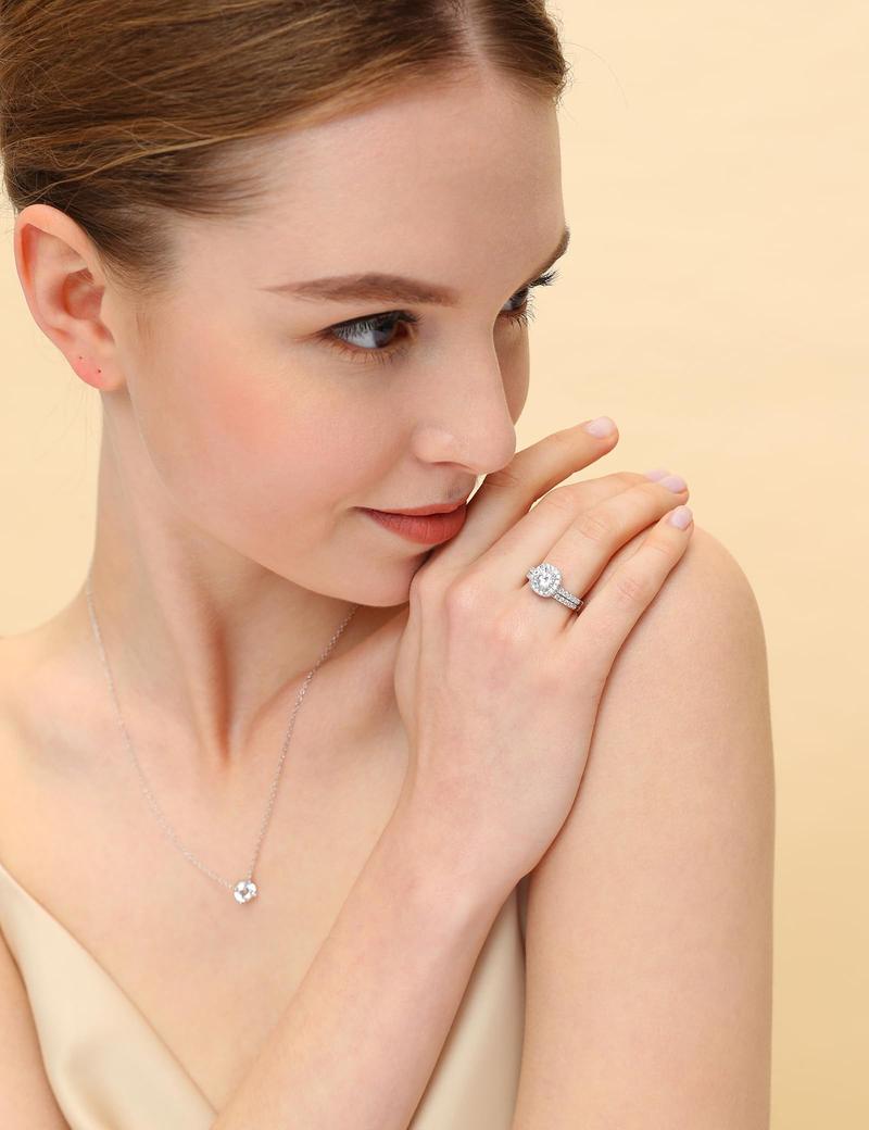 EAMTI 1.25CT 925 Sterling Silver Bridal Rings Sets Cubic Zirconia Halo CZ Engagement Wedding Bands for Women Promise Rings for Her