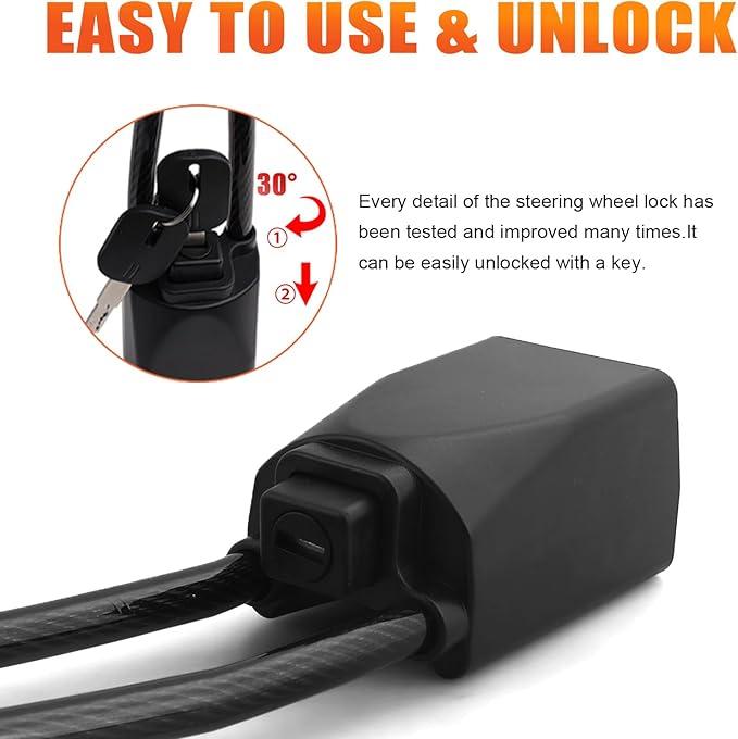 DualGuard Car Steering Wheel & Seat Belt Lock - 17" Universal Anti-Theft Device for Vehicles, SUVs, Golf Carts | Compact & Lightweight Security Lock with Multi-Function Keys (Black)cars accessories