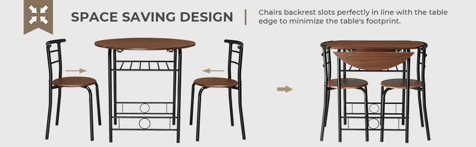 VINGLI 31.5" Drop Leaf Dining Table Set 3 Pieces for Small Space,Small Kitchen Table Set for 2,Round Folding Table with 2 Chairs for Home,Kitchen,Apartment