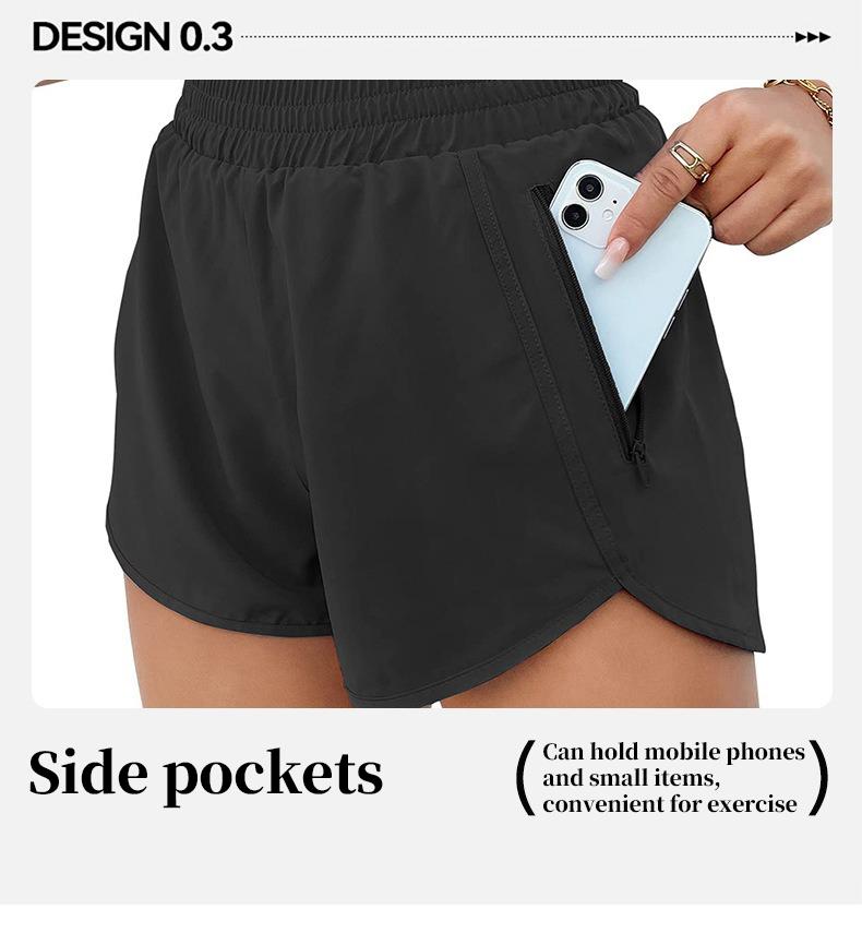 Women's Athletic Shorts, High Waisted Running Shorts, Pocket Sporty Short, Gym Elastic Workout Shorts