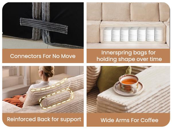 【4 Packages Shipping】Ovios 135" Sectional Cloud Couch for Living Room, Modular Floor Sofa with Plush Corduroy, No Assembly Required, Big Comfy Couches Set with Fluffy Memory Foam, Stupendous U Shaped Sofas with Chaise Furniture Lounge