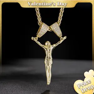 Holylegend 14K Real Gold-Plated Jesus Christ Pendant Necklace for Men and Women, 3D Christ Charm with Diamond Double-Lock Clasps, 24 inches Chain, Religious Gold Plated Jewelry Gift for Fashion Lovers