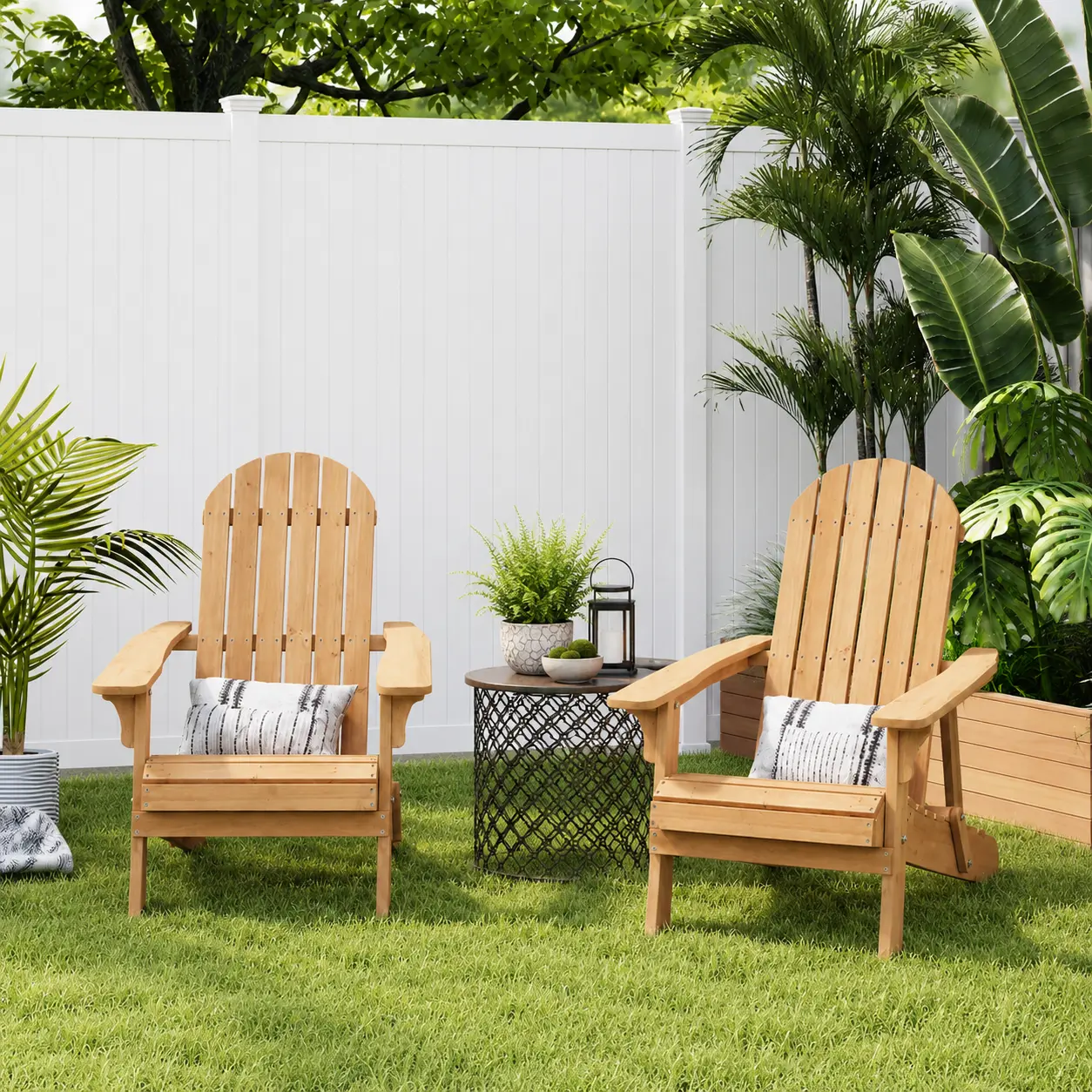 Costoffs Folding Single-Person Ergonomic Patio Outdoor Chair - Stable Rustic Outdoor Seating Furniture, Weather-Resistant Solid Wood Hollow Out Lounge Chair with Rock-Solid 3-Leg Support, Easy Storage, All-Season Comfort for Backyard Fire Pits