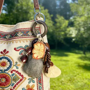Handmade Boho Natural Seed Bag Charm Pendant, Earthy Chunky Keychain for Totes & Backpacks, Eco-friendly Shell Nut Jewelry, ASMR Craft, Handmade Gift for Her, Aesthetic Purse Accessory, Natural Decor