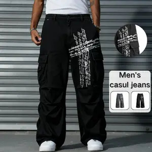 Y2K Gothic Script Print Wide-Leg Cargo Pants