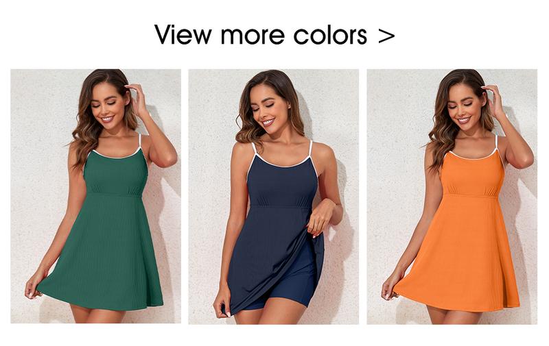 Aleumdr Women’s Ribbed One Piece Swimsuits Modest Swim Dress Tummy Control Adjustable Straps Bathing Suit with Pockets Sport Swimming Clothing Beach Flowy Swimdress