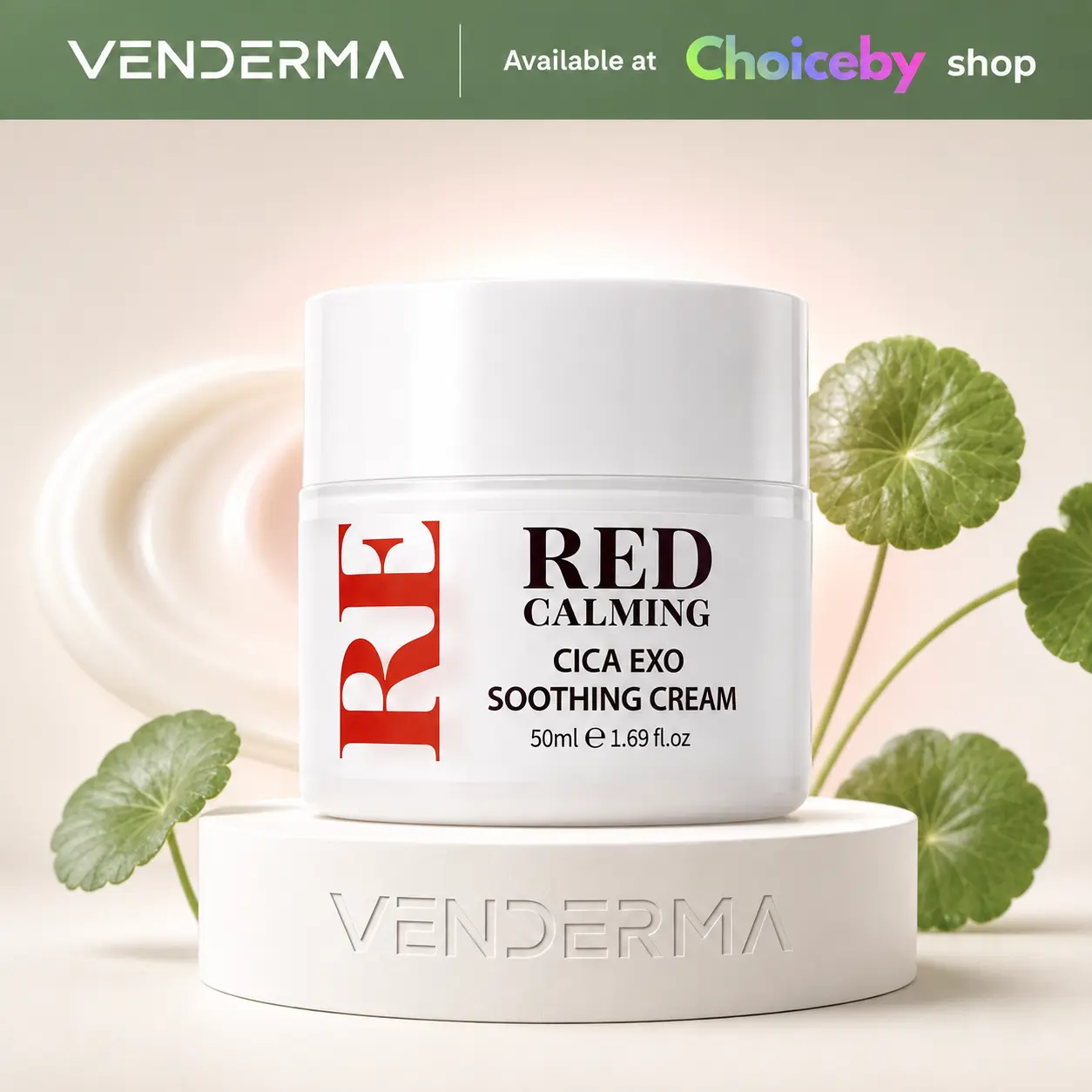VENDERMA Red Calming Cica Exo Soothing Cream 50ml – 7 Hyaluronate & Centella Soothing Moisturizer (Vegan)