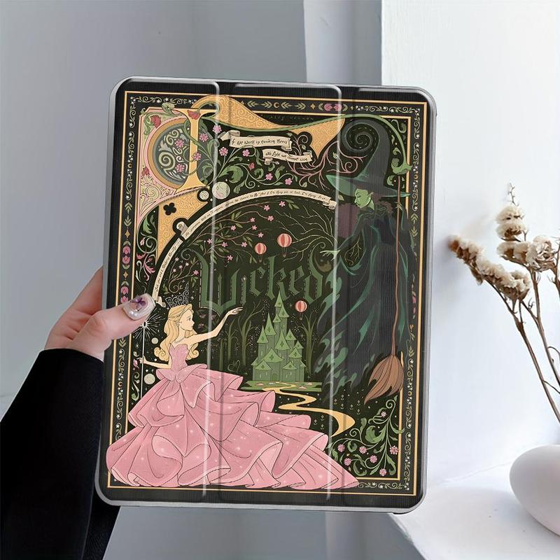 Wicked Vintage Fairy Tale iPad Case,Tri-Fold Stand Case for iPad, Transparent Acrylic Hard Back,Pencil and Charger Slots, Ultra-Thin Scratch-Resistant Design for iPad 10.2inch, Mini, Pro, Air, Ideal for Work and School