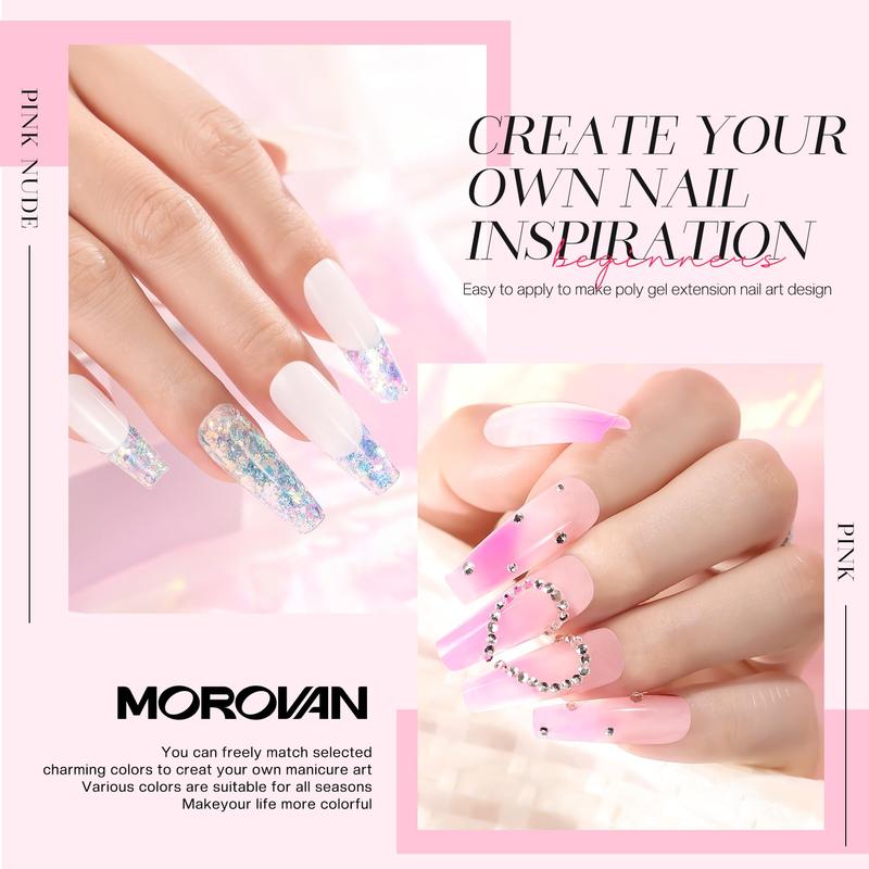 MOROVAN 8 Colors Poly Gel Nail Starter Kit - with U V Lamp 48W Complete Poly Gel Kit for Beginners with Everything Professional