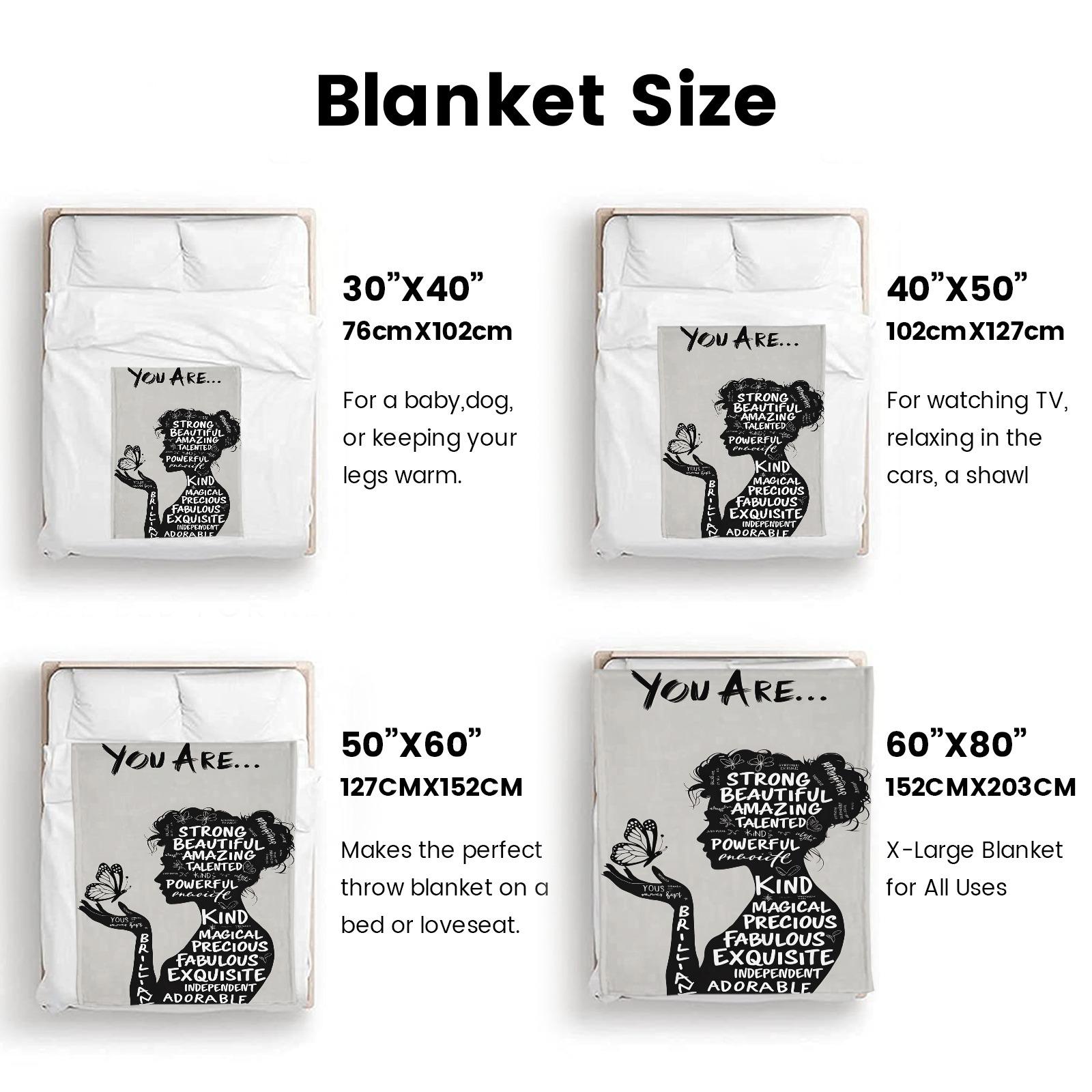 You Are Strong Beautiful Empowering Women Flannel Blanket Soft Cozy Plush Throw Perfect Inspirational Gift for Girls Women Warm Snuggle Blanket for Bedroom Self Care Space Black White Motivational Silhouette Design