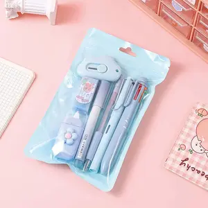 7 Pcs Cute Purple Stationery Set Kawaii School Supplies Office Supplies Including Ballpoint Pens Pencil Sharpener Highlighter Correction Tape Ruler Utility Knife educational learning tool material gift
