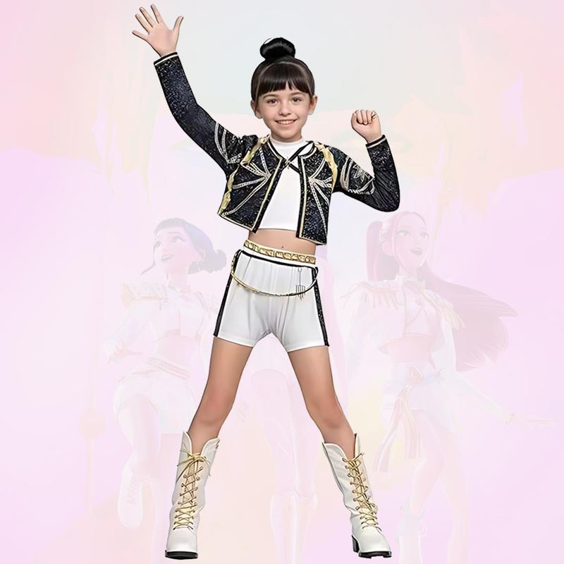 Viral Kpop Demon Hunters Costume for Girls | 3-Piece Dance Set for Halloween, Music Festival & Stage Performance | Trendy Kpop Concert Outfit