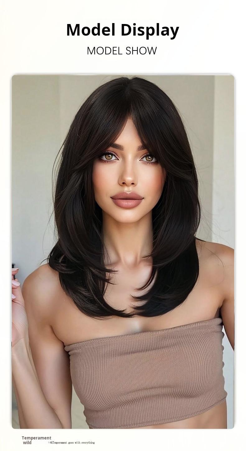 French Air Bangs / Curtain Bangs clip-in hair topper for women  adds volume on top covers gray can part freely natural hairline real bangs Lightweight Breathable Human Hair Topper 250% Density 10-Inch Straight Hair Extension 8*11 Silk Base