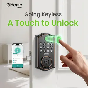 GHome Smart Fingerprint Door Lock, Keyless Entry Deadbolt with App Control, Auto Lock, Easy Installation, and Waterproof Design for Home and Apartment, Black