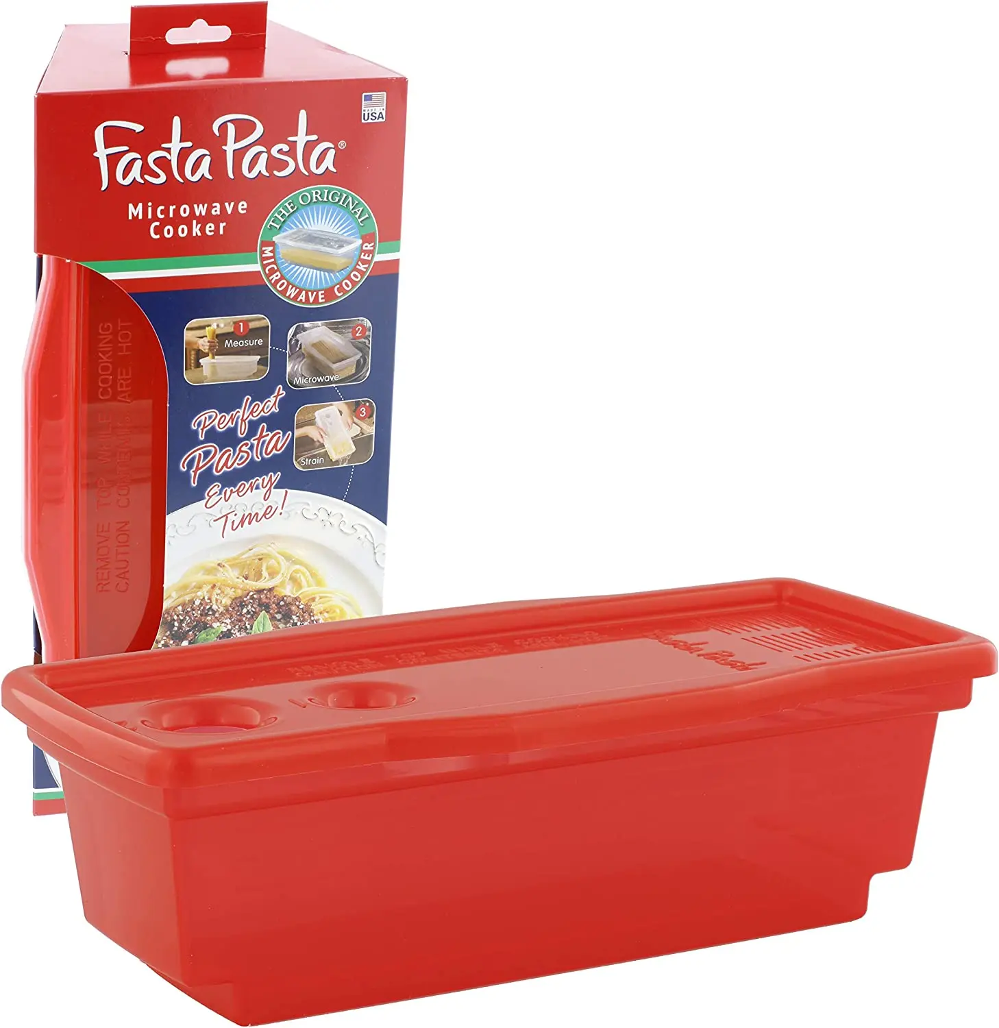 Microwave Pasta Cooker- The Original Fasta Pasta (Red) No Mess, Sticking or Waiting For Boil- Perfect Al Dente Every Time- for Dorms, Small Kitchens, or Offices
