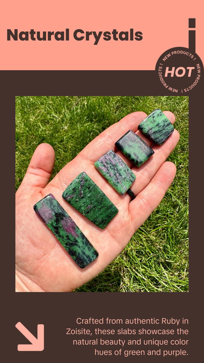 New Moon Beginnings Ruby in Zoisite Slab - Unique Gemstone with Green and Purple Hues