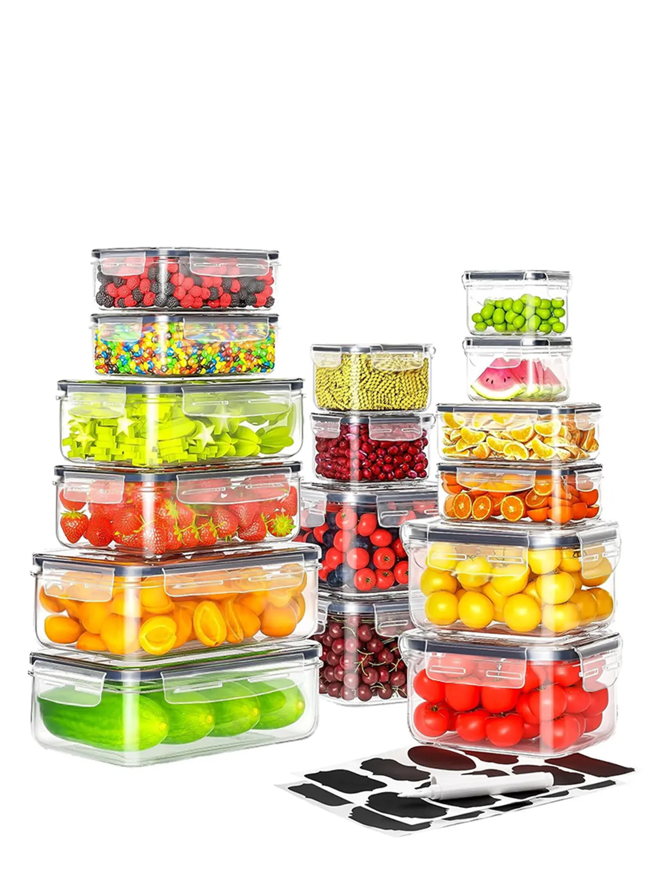 Food Storage Containers for Kitchen Accessories (12 Pcs:12 Containers+12 Lids+Label) - Easy-Pull Lid Open, Storage Organization Solution with Quick Label Setup, Free Labels for Pantry & Kitchen