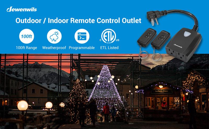 DEWENWILS Waterproof 100ft Programmable Wireless Remote Control Outlet kit (2 Remotes + 1 Outlet)--HRS201F