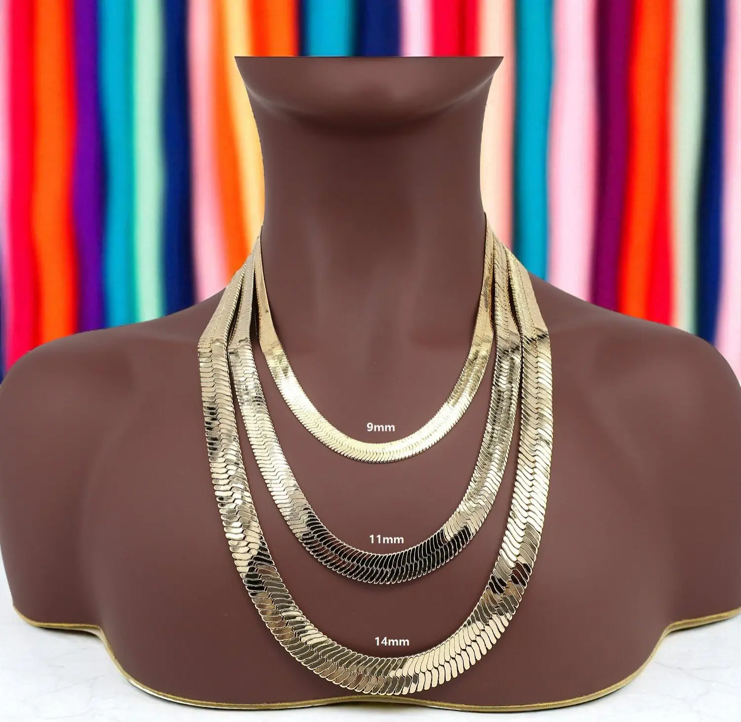 MaxBling81 AAA+ Brass 14K Stamped Hip Hop Gold-Plated Herringbone Chain, 9mm/11mm/14mm Thick, High-Quality Polished Lobster Lock Unisex Fashion Bling Necklace