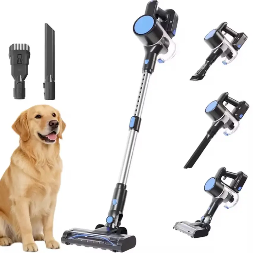 edx Cordless Vacuum Cleaner, 3-in-1 Stick Lightweight Vacuum for Pet Hair Carpet Floor, Blue-Silver