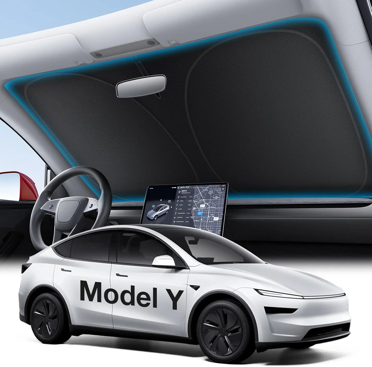 for Tesla Model Y Windshield Sun Shade Sunshade for Tesla Model X 2016-2024 2025 2026 Windshield Cover Window Shield Protector Sun Visor Tesla Car Accessories Keeps Car Interior Cool