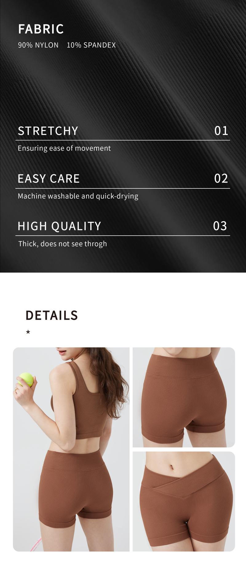 OQQ Women's 3 Piece Yoga Shorts Ribbed Seamless Workout High Waist Cross Over Athletic Leggings Woman Comfortable Breathable Black Plain Casual shorts Gym